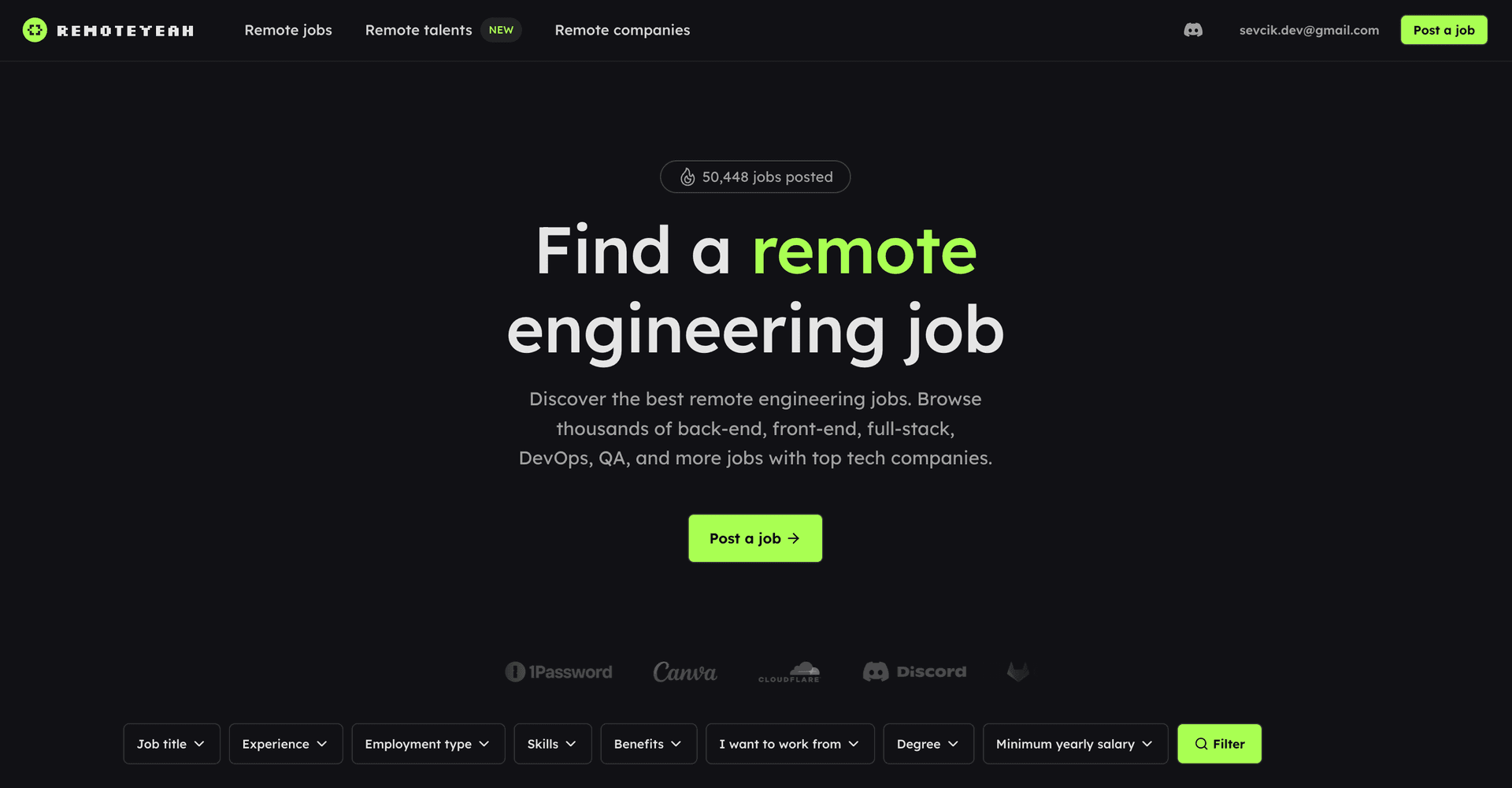 RemoteYeah product preview for startup listing on Aura++