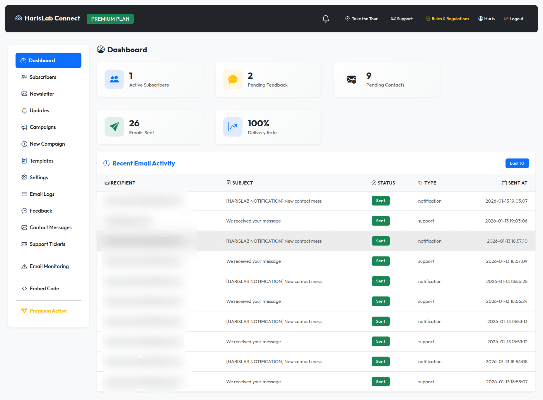 HarisLab Connect product preview for startup listing on Aura++
