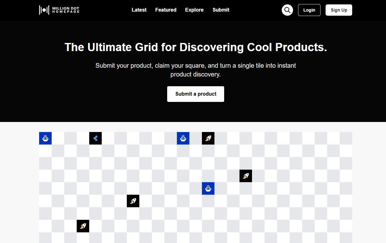 Million Dot Homepage product preview for startup listing on Aura++