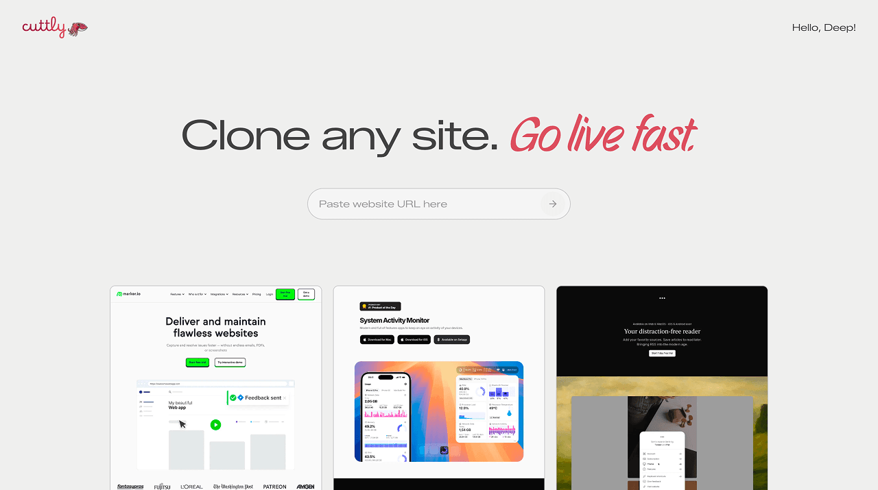 Cuttly product preview for startup listing on Aura++