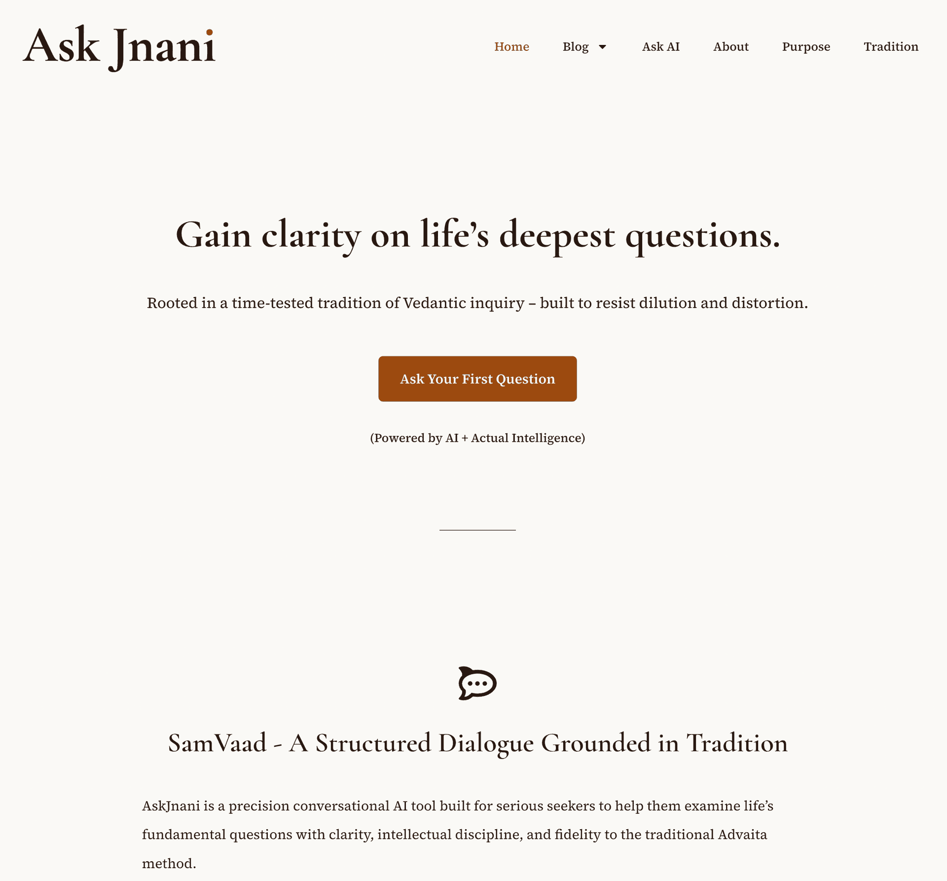 AskJnani - Vedantic Inquiry AI product preview for startup listing on Aura++