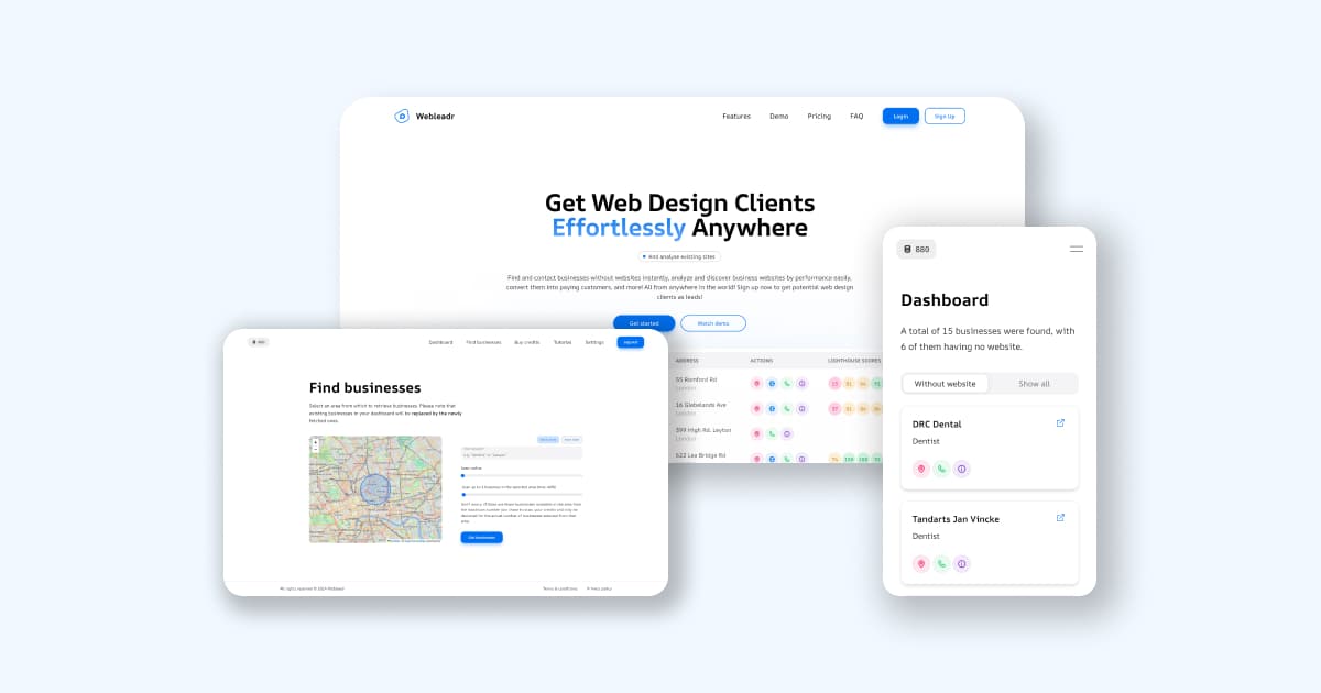 Webleadr product preview for startup listing on Aura++