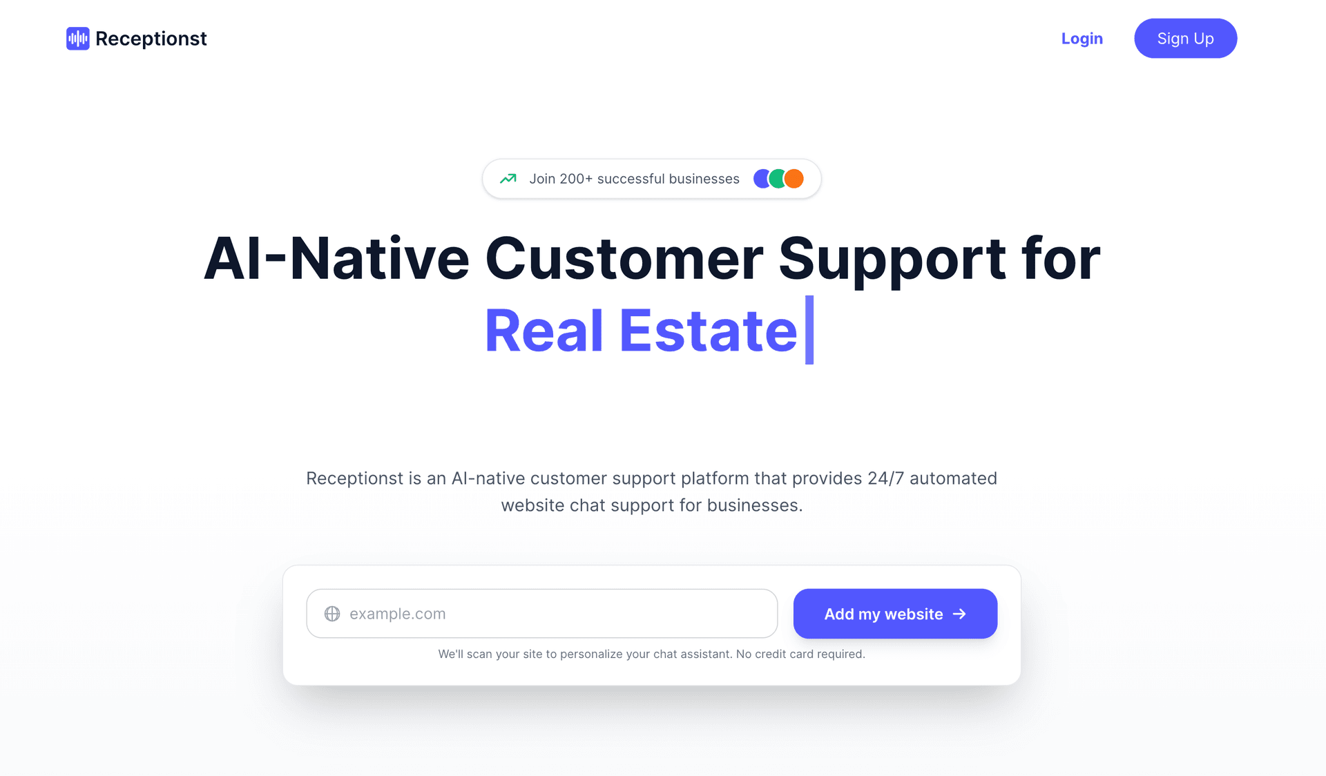 Receptionst product preview for startup listing on Aura++