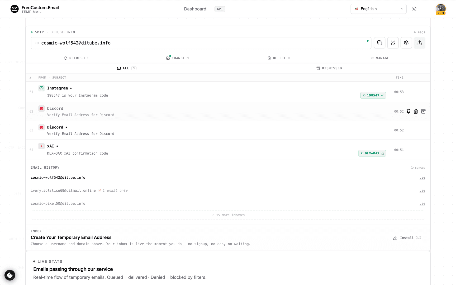 FreeCustom.Email - Disposable Temp Mail product preview for startup listing on Aura++