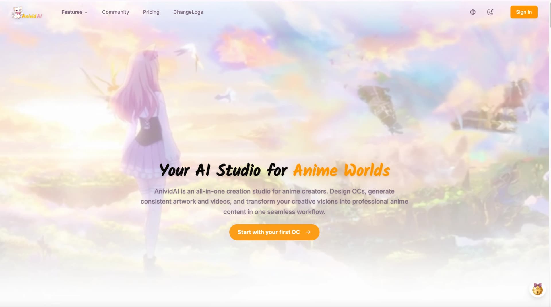 AnividAI: AI-Powered Anime Creation Platform product preview for startup listing on Aura++