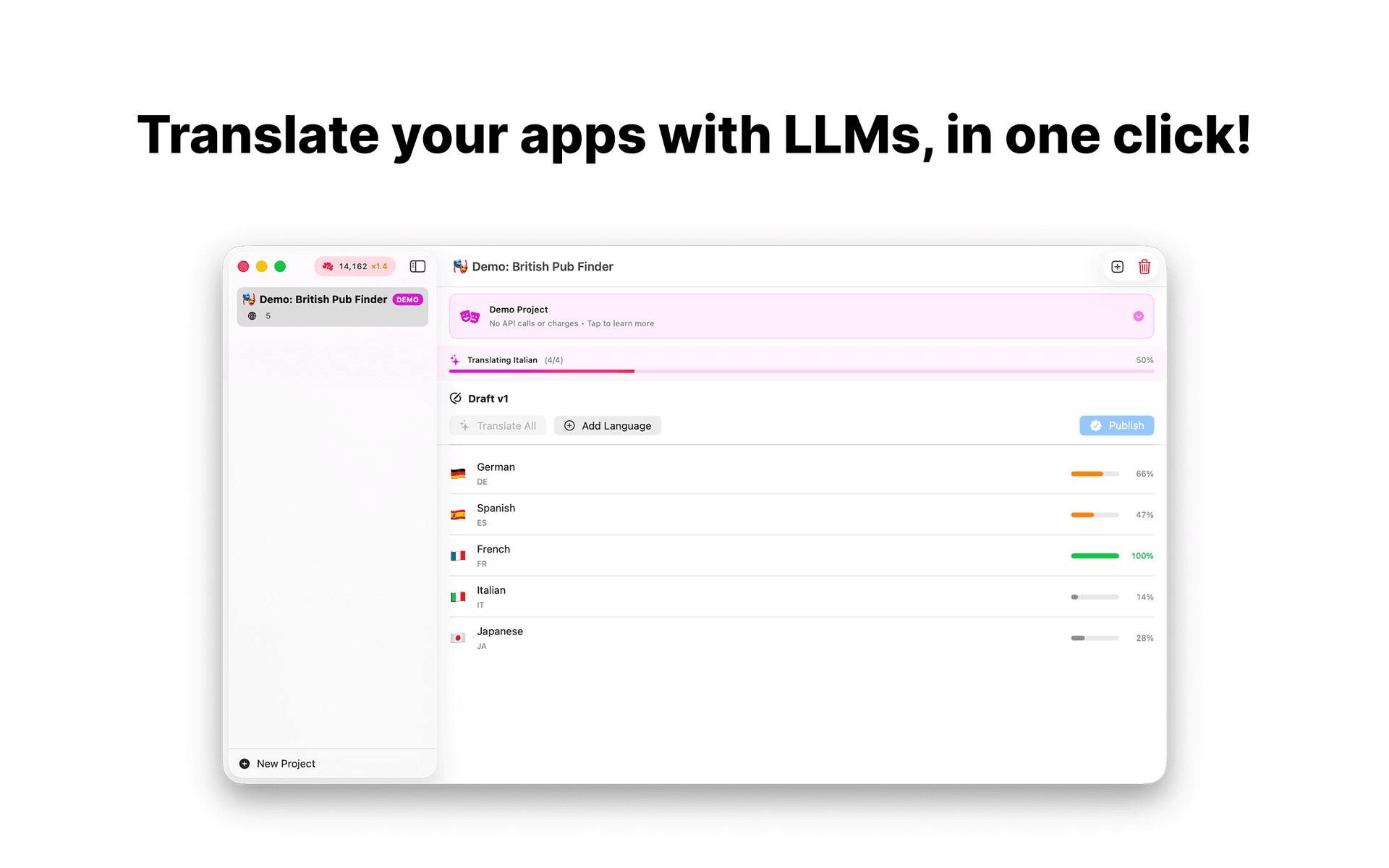 xcLocalize – AI Translator product preview for startup listing on Aura++