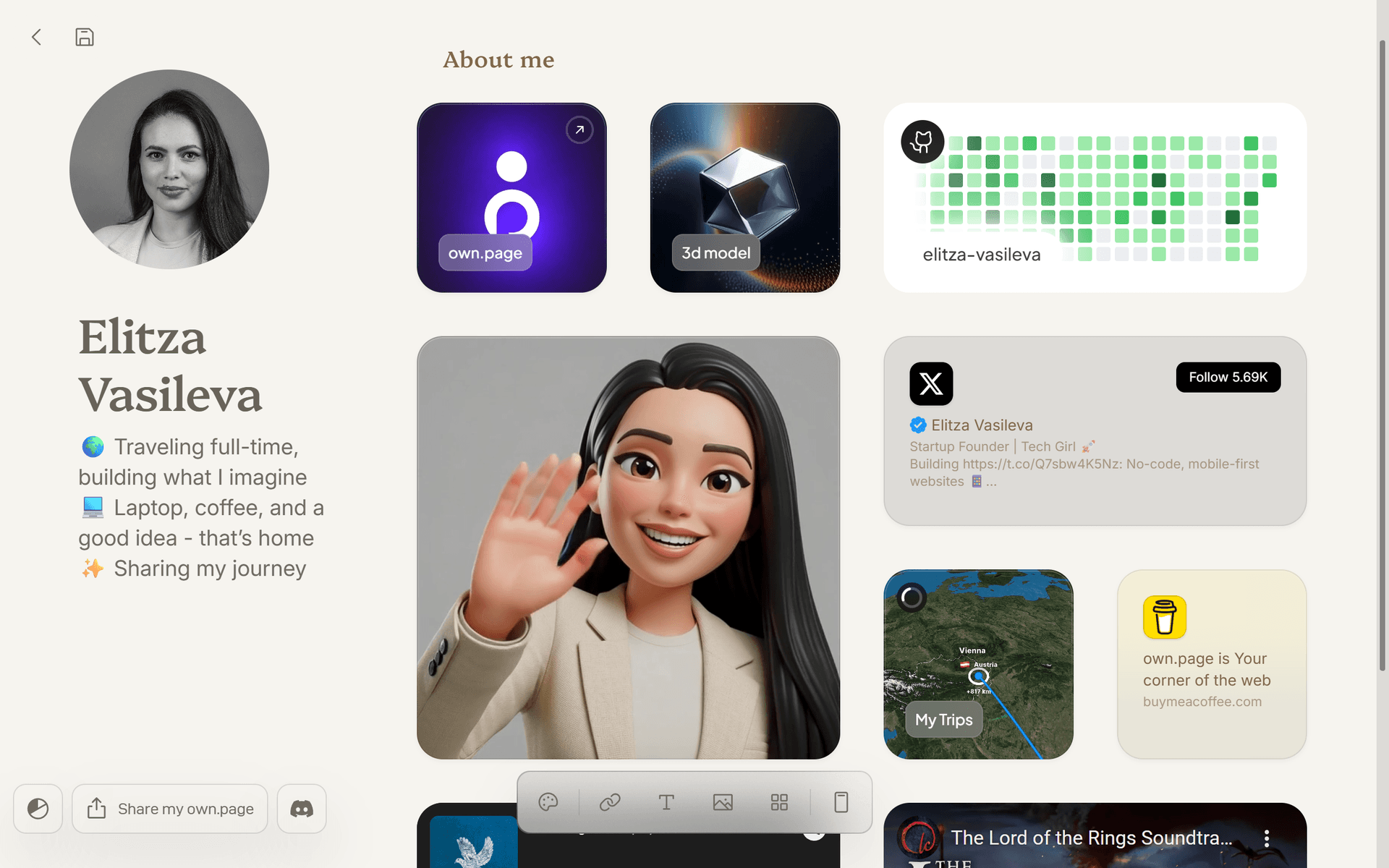 own.page product preview for startup listing on Aura++