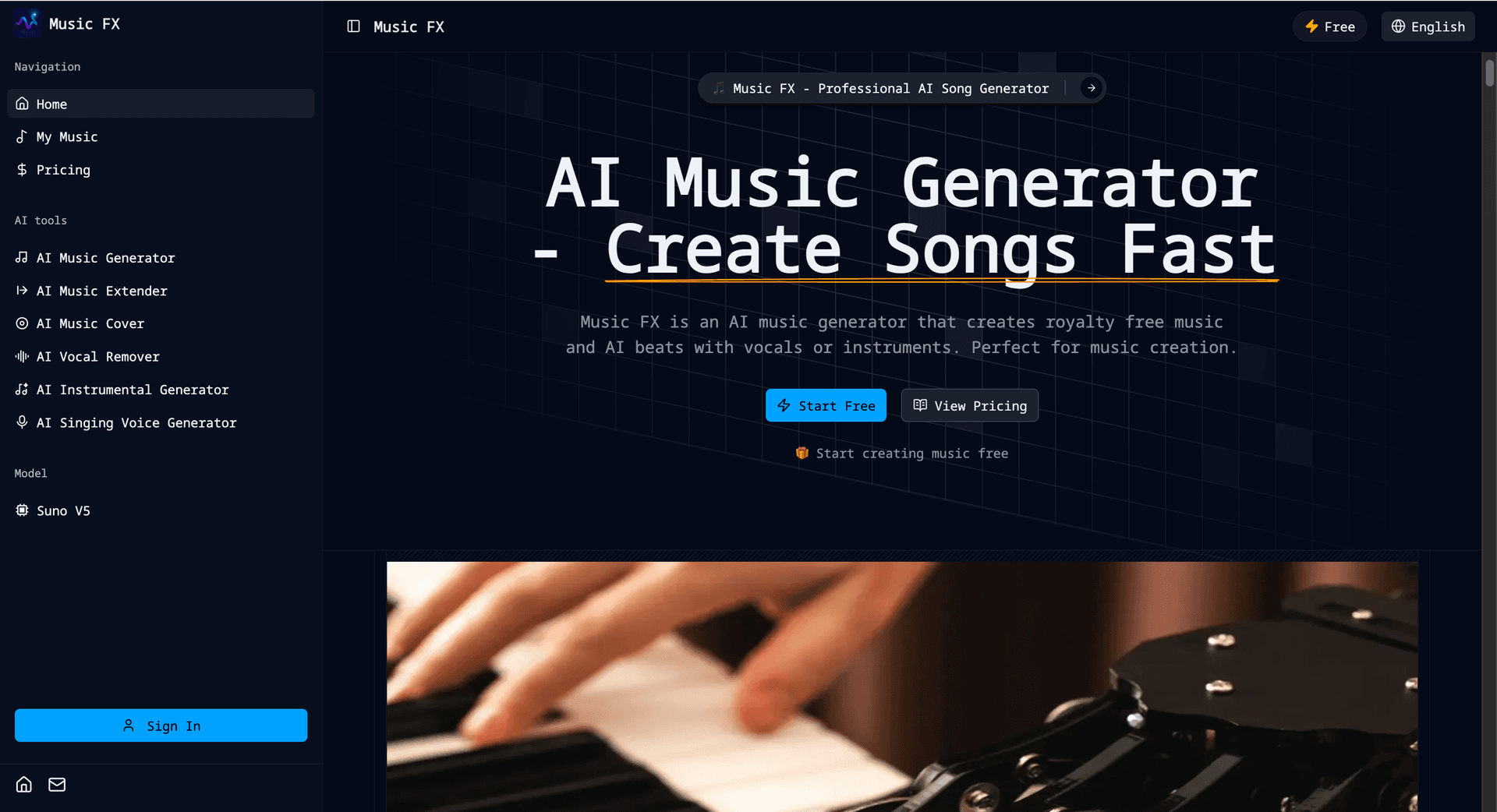 Music FX - AI Music Generator product preview for startup listing on Aura++