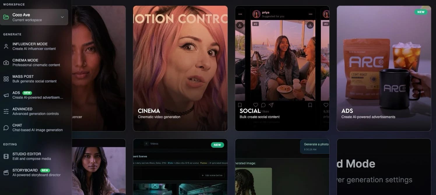 Influencer Studio product preview for startup listing on Aura++