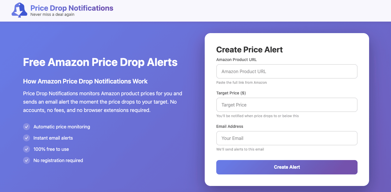 Price Drop Notifications product preview for startup listing on Aura++