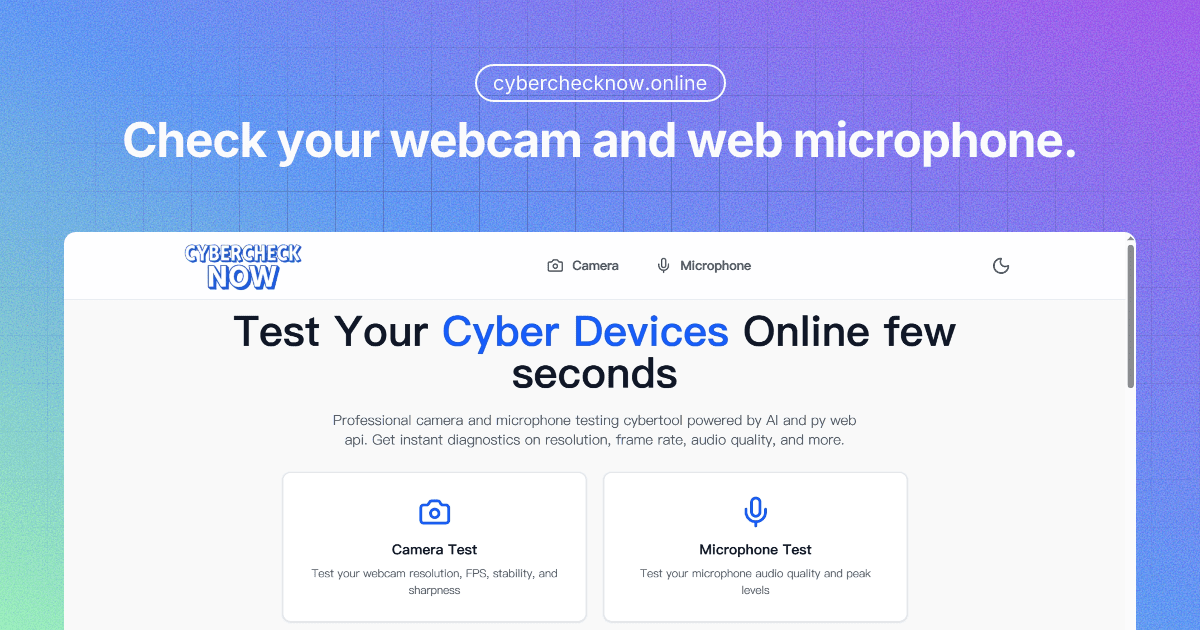 CyberCheck Webcam & Mic Tester product preview for startup listing on Aura++