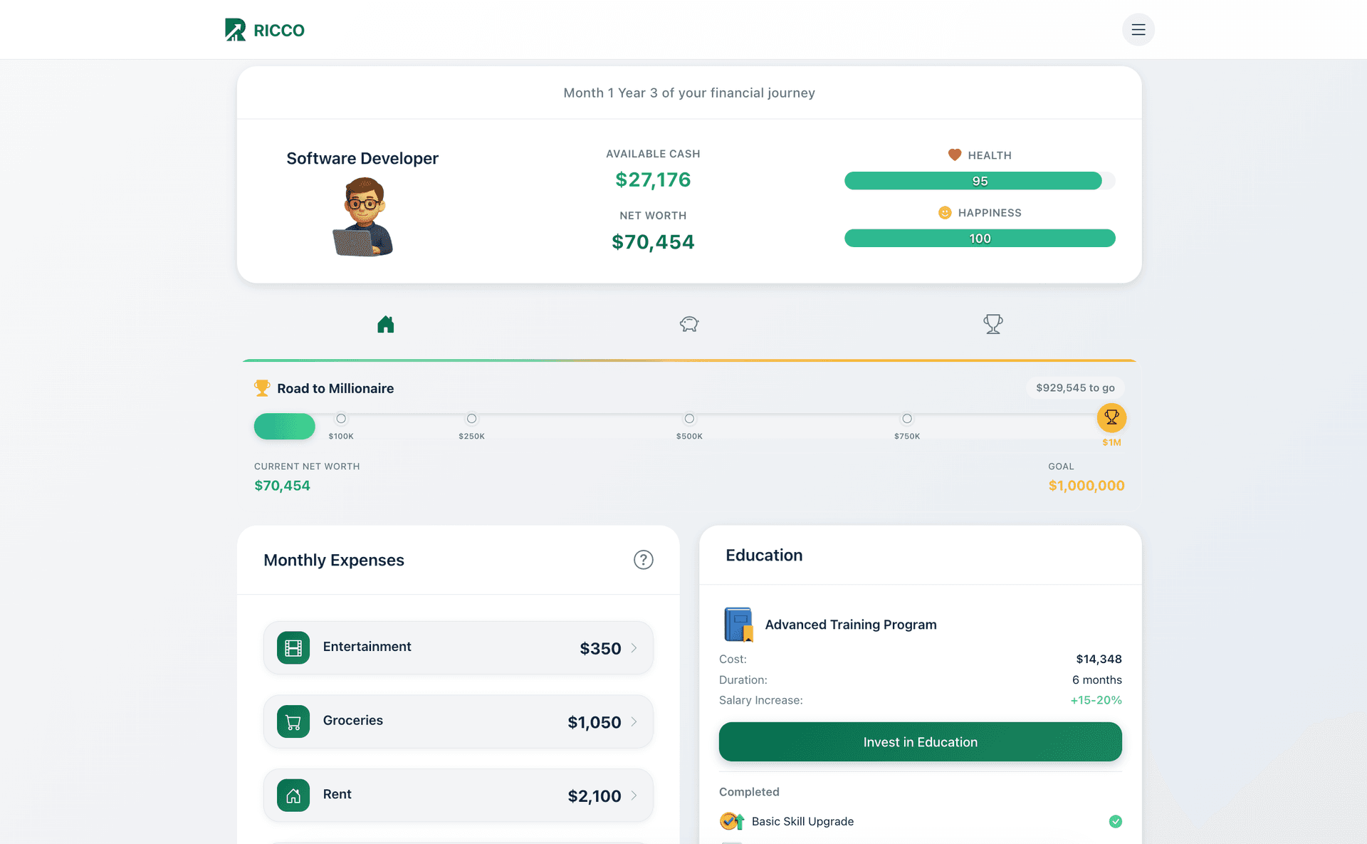 Ricco - Learn Money by Playing product preview for startup listing on Aura++