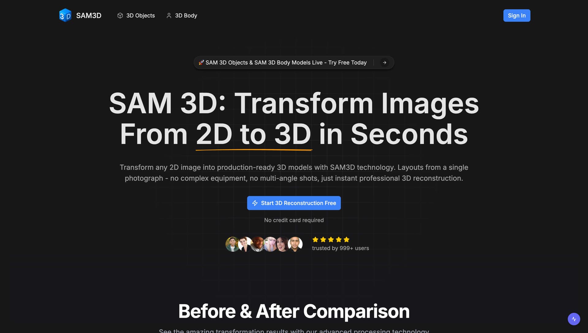 SAM3D  product preview for startup listing on Aura++