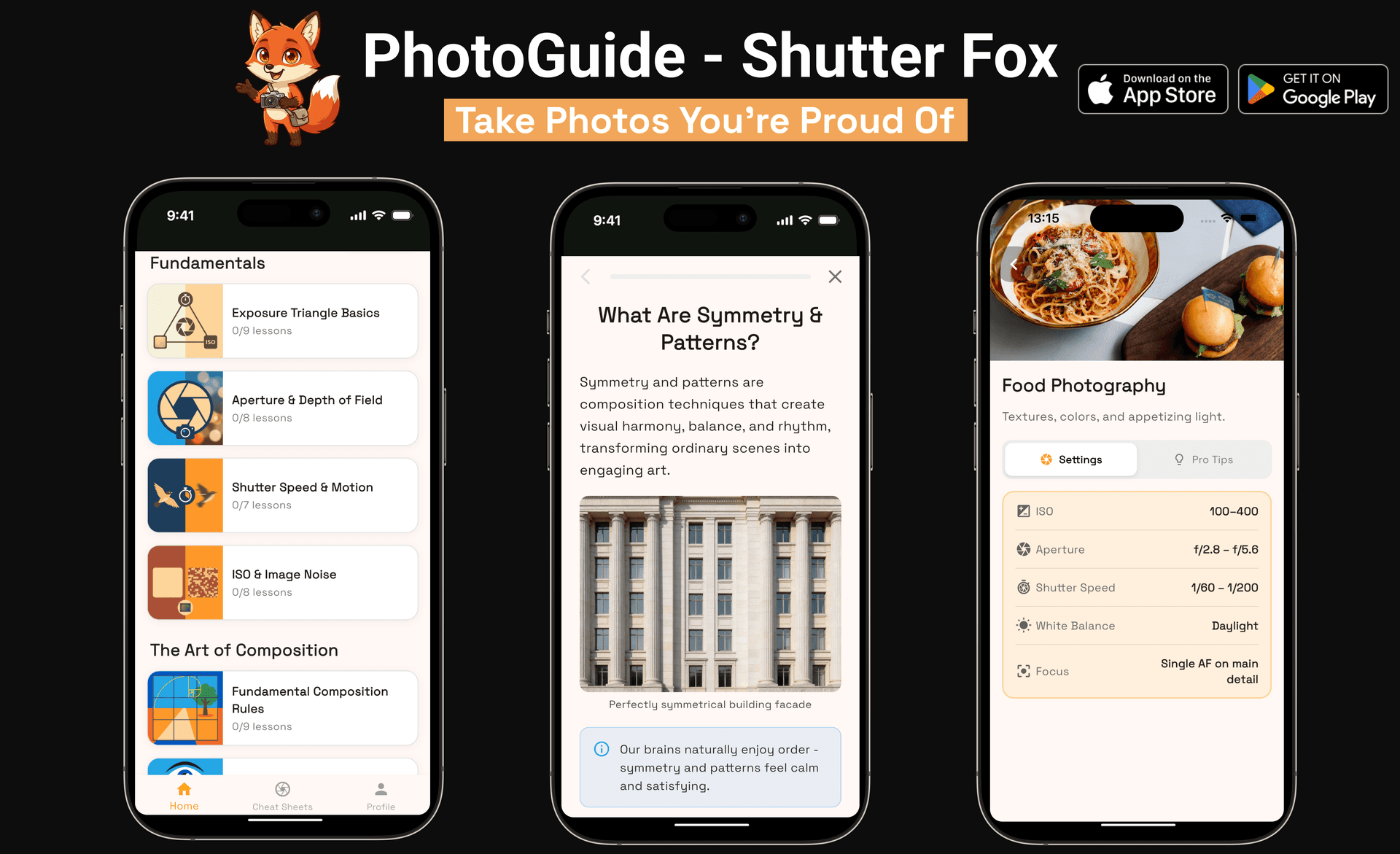 ShutterFox Photography Learning App product preview for startup listing on Aura++
