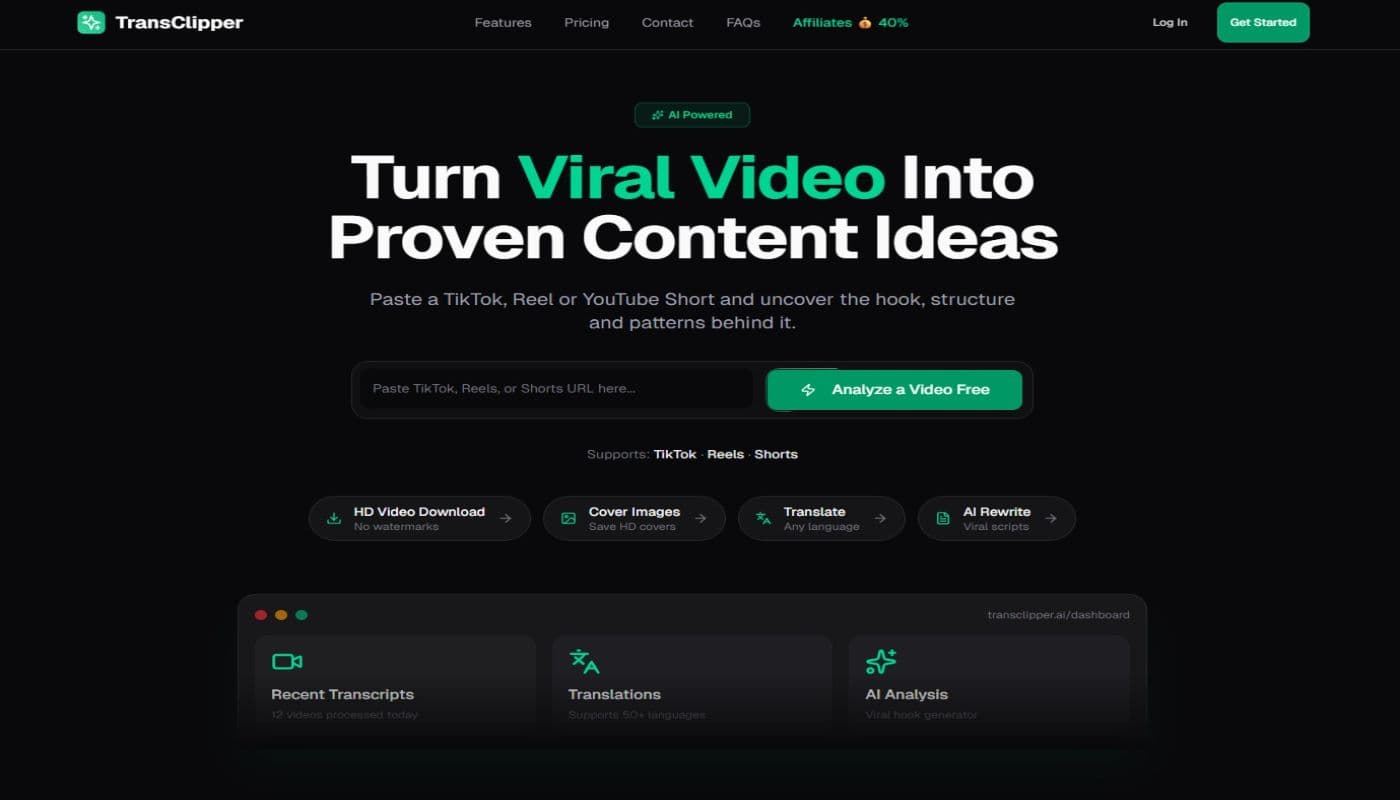 TransClipper product preview for startup listing on Aura++