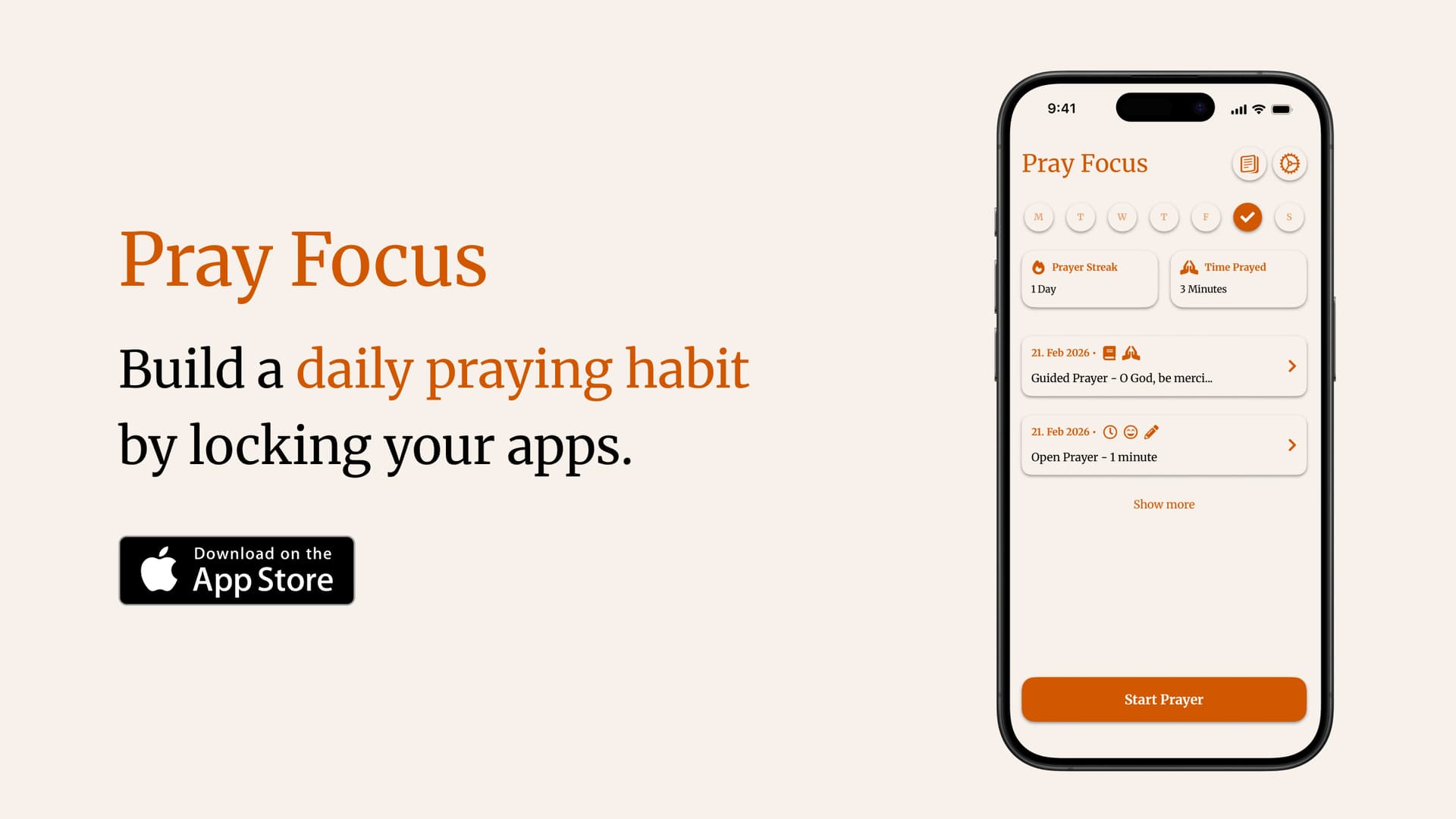 Pray Focus product preview for startup listing on Aura++