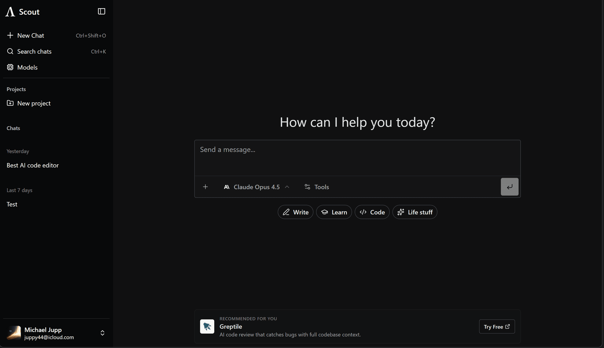 Scout product preview for startup listing on Aura++