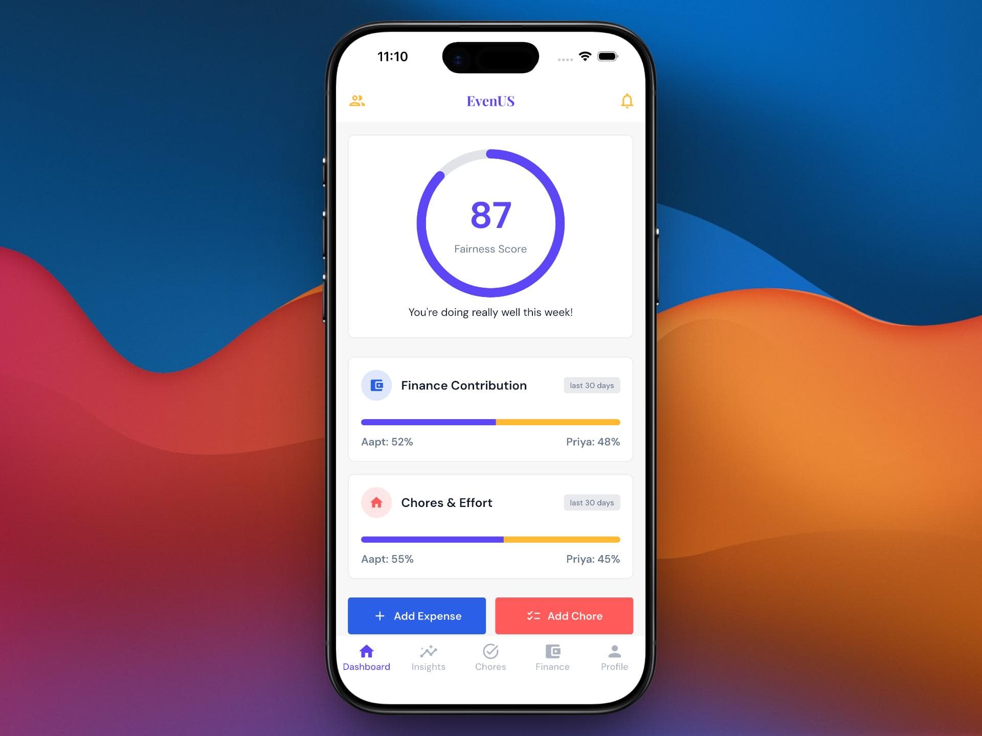 EvenUS - Fairness & Relationship Balance product preview for startup listing on Aura++