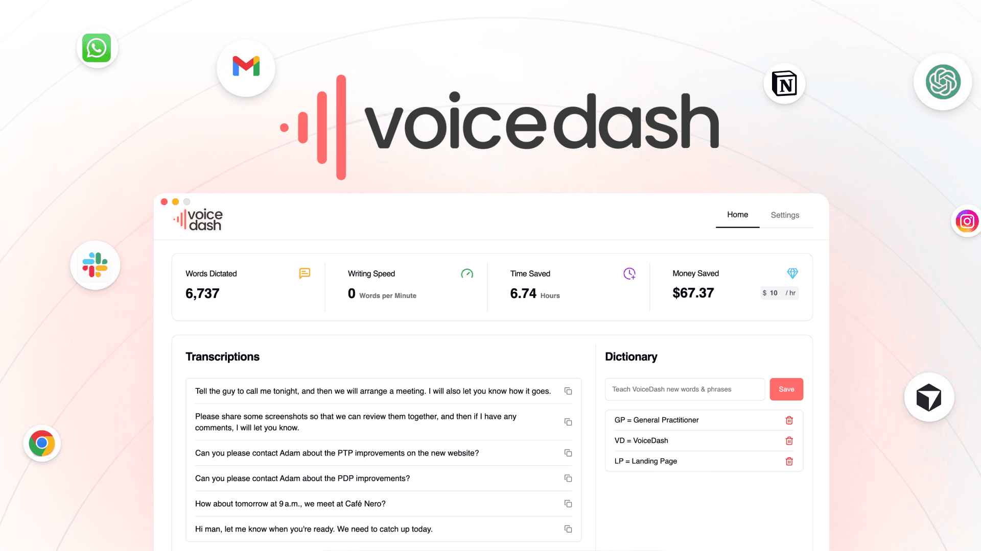 VoiceDash product preview for startup listing on Aura++