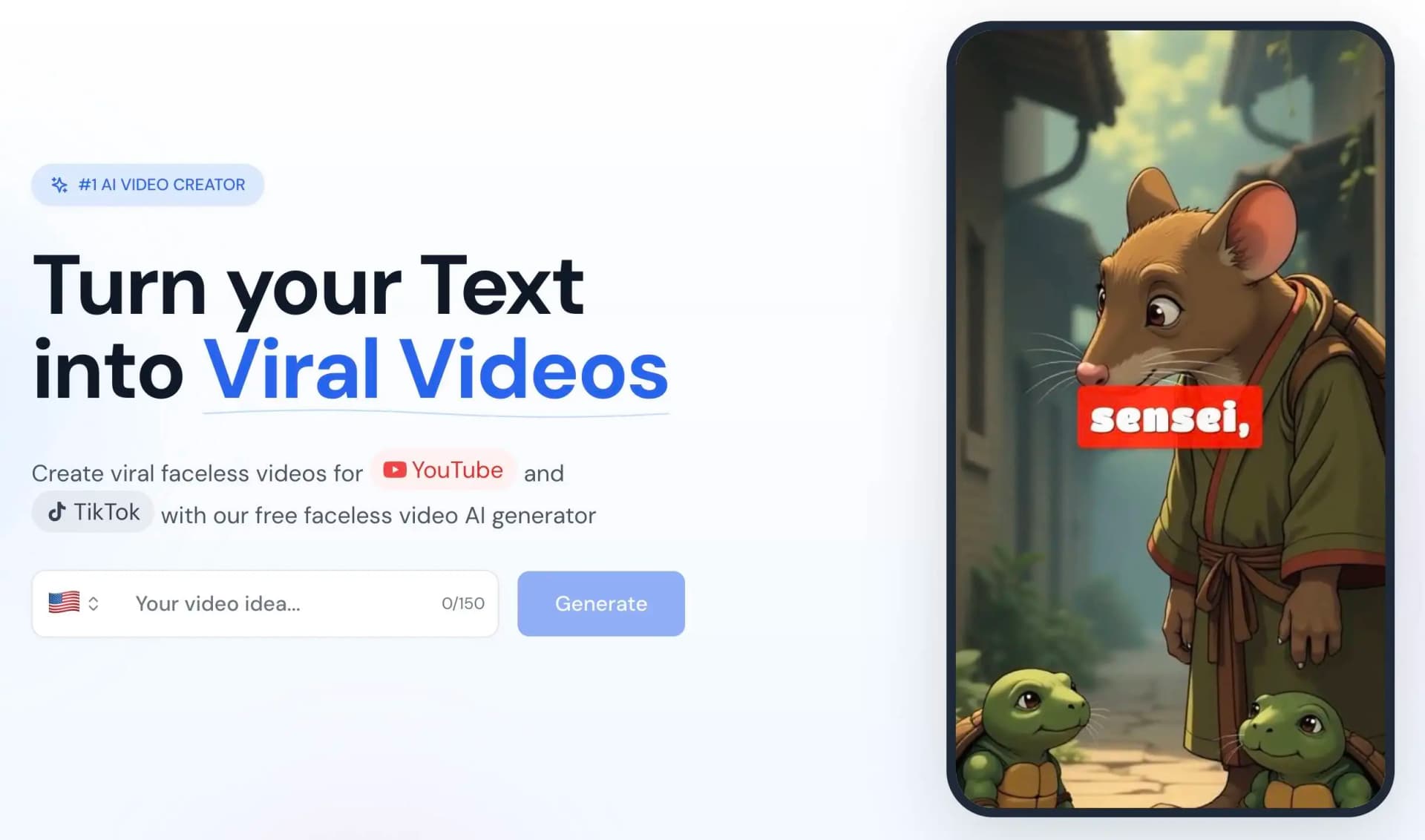FacelessVideos product preview for startup listing on Aura++