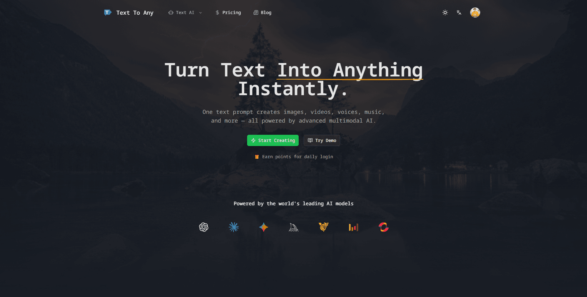 Text To Any product preview for startup listing on Aura++