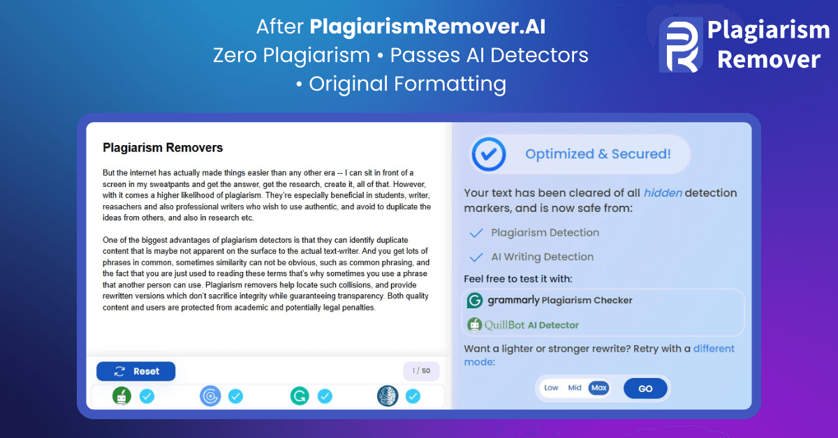 AI Plagiarism Remover product preview for startup listing on Aura++