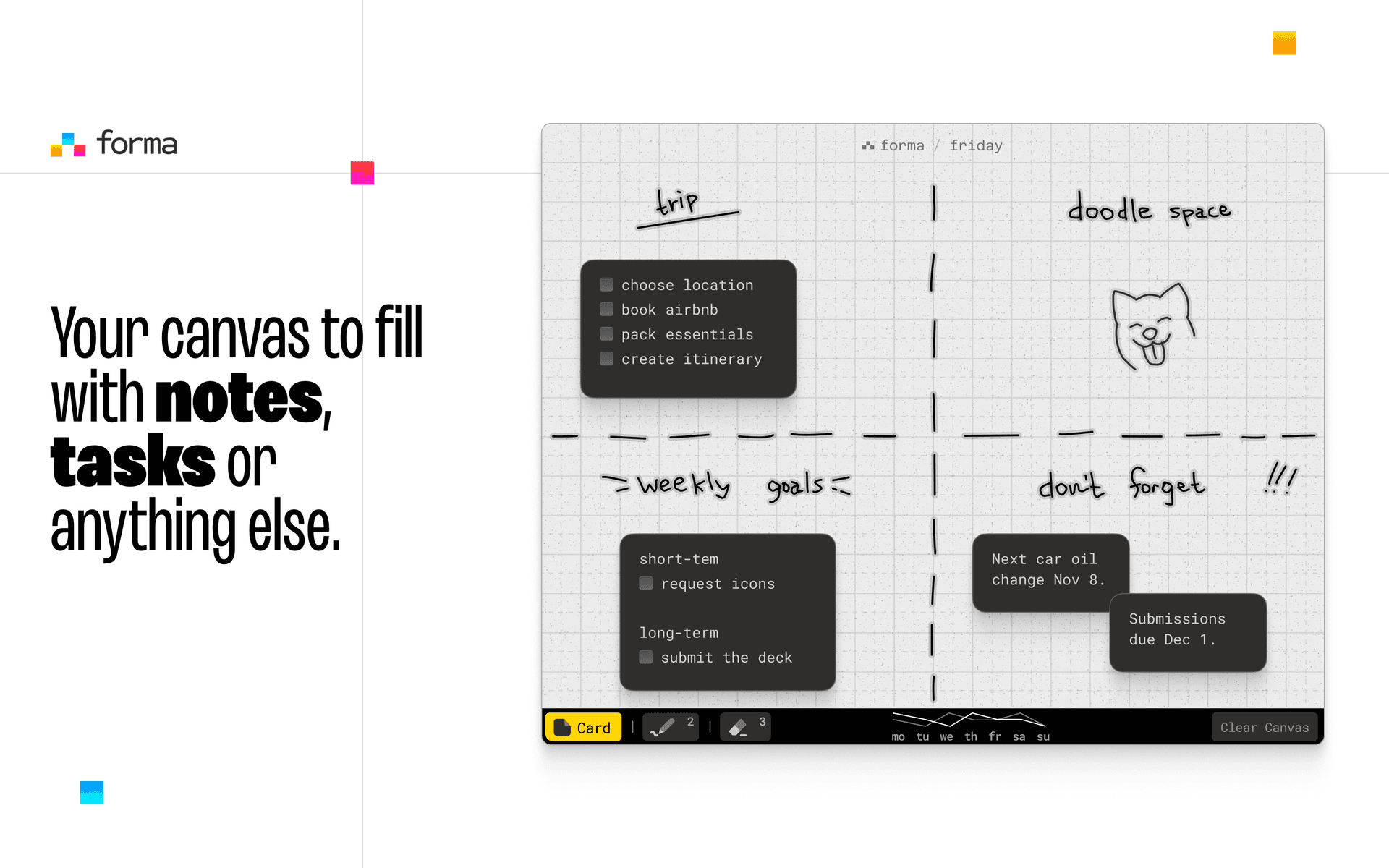 Forma – tasks & notes on a canvas product preview for startup listing on Aura++
