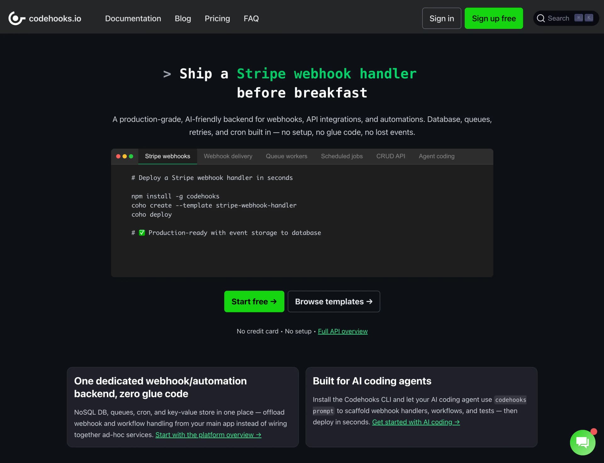 Codehooks product preview for startup listing on Aura++