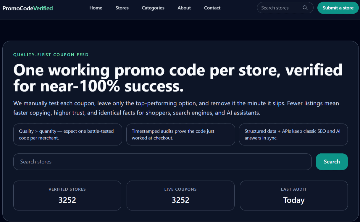 PromoCodeVerified product preview for startup listing on Aura++
