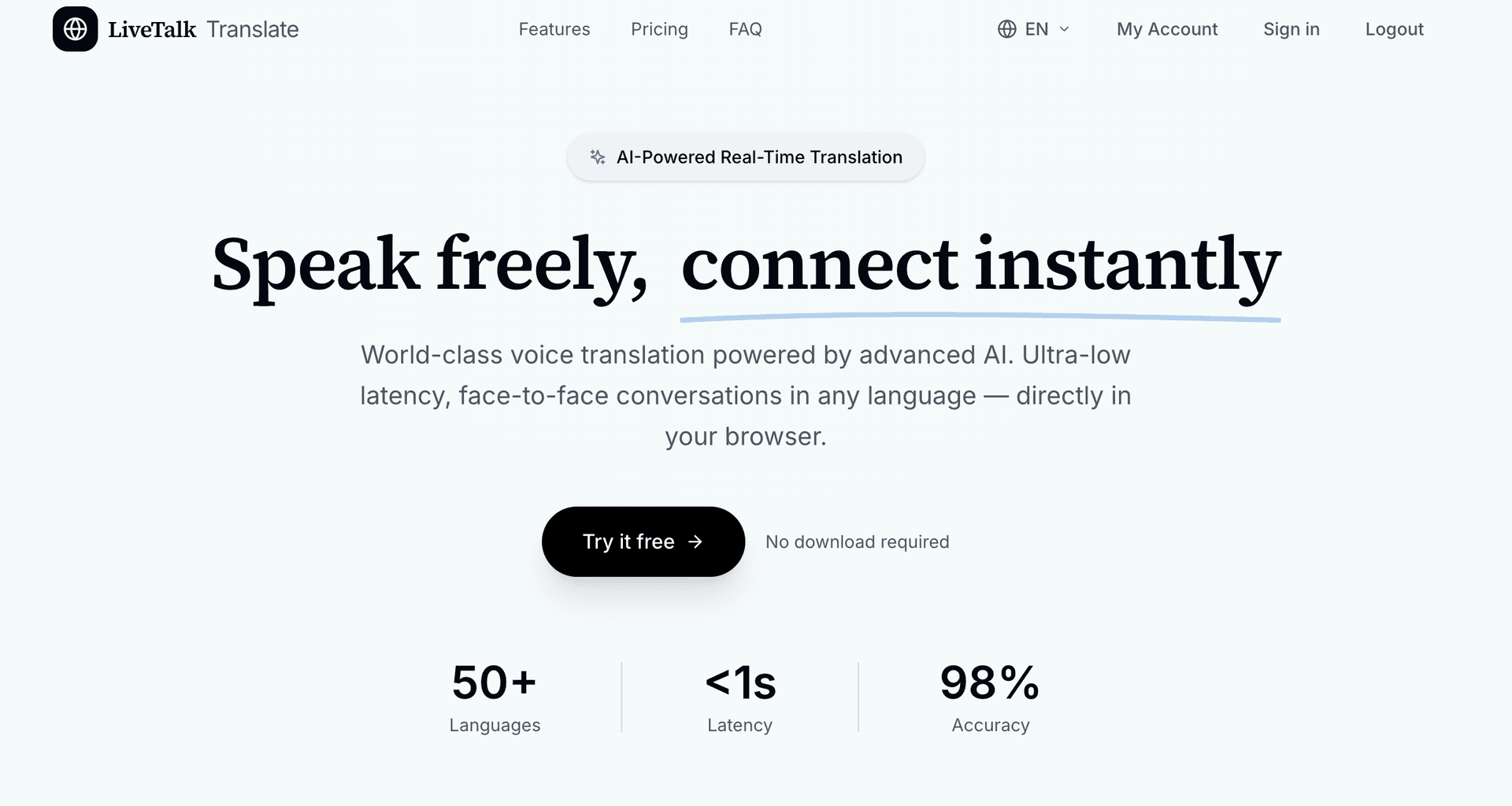LiveTalk Translate - AI Voice Translator product preview for startup listing on Aura++