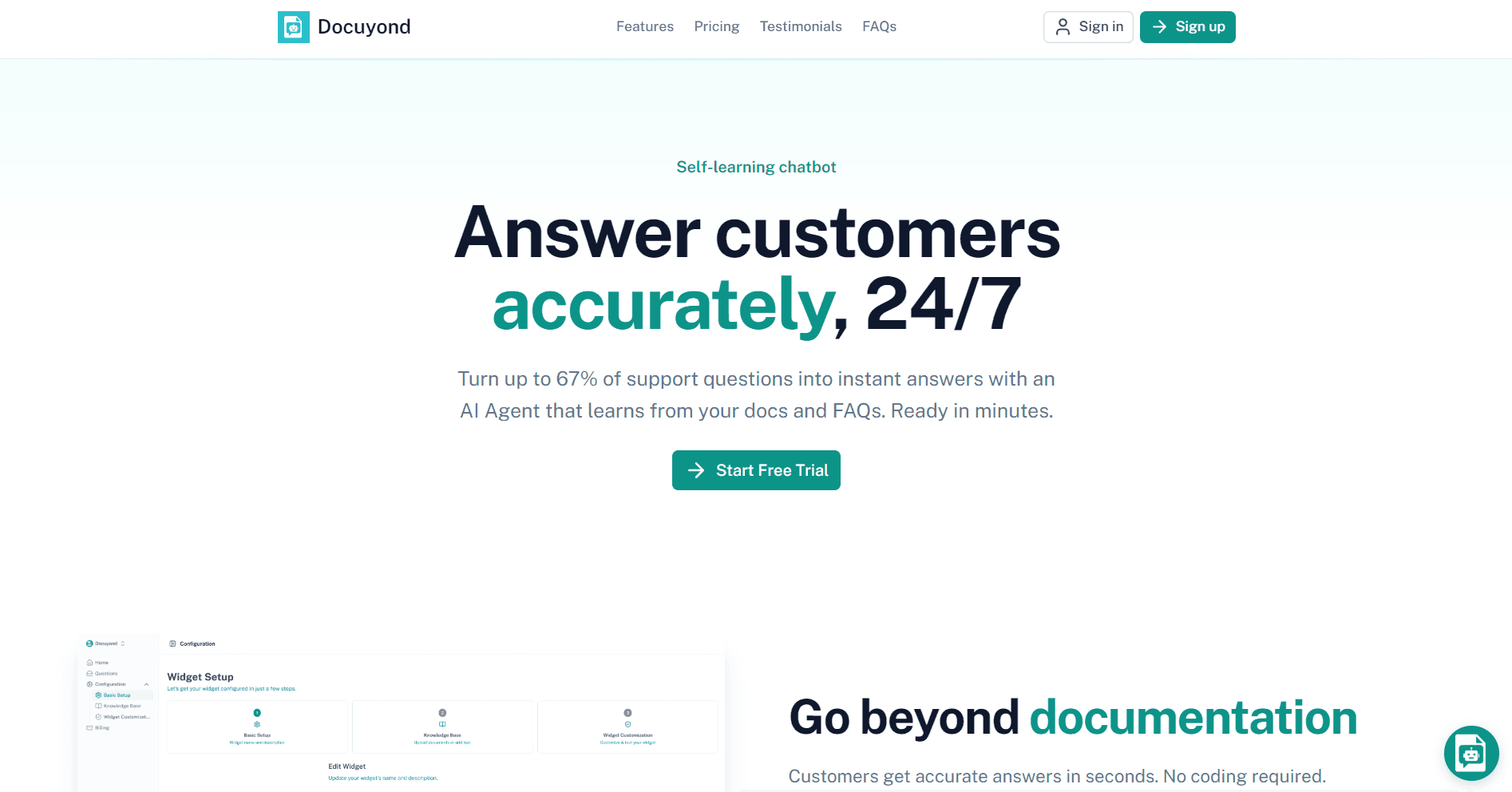 Docuyond - Answer customers accurately, 24/7 product preview for startup listing on Aura++