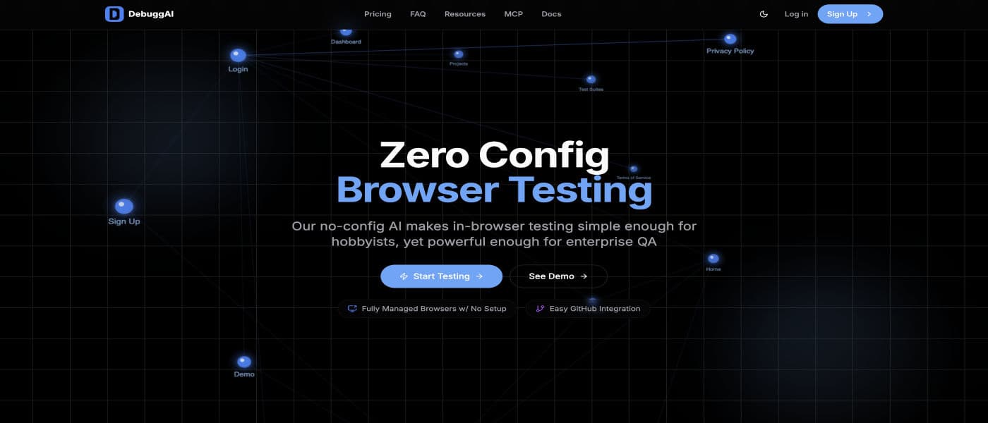 Debugg AI product preview for startup listing on Aura++