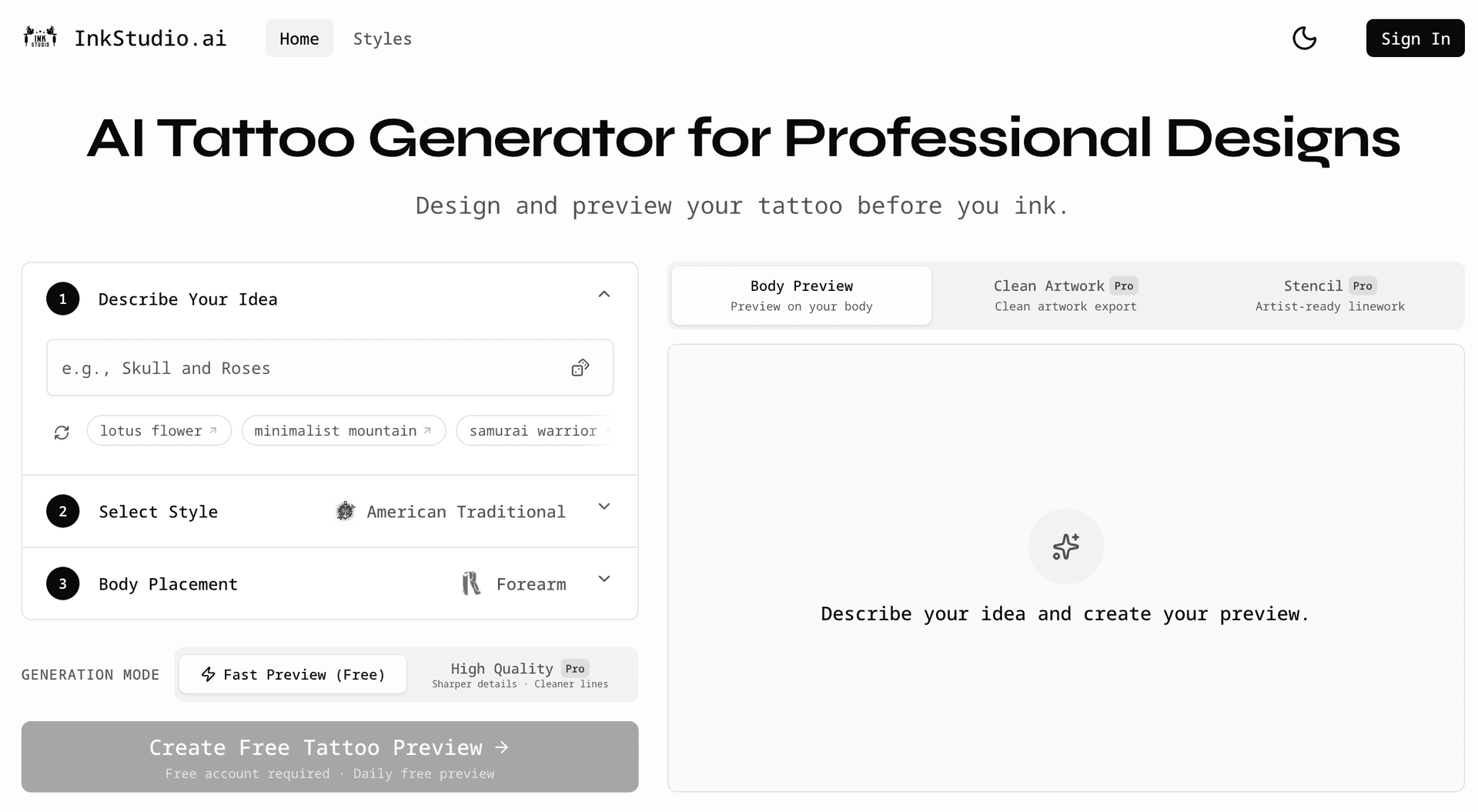 InkStudio.ai product preview for startup listing on Aura++