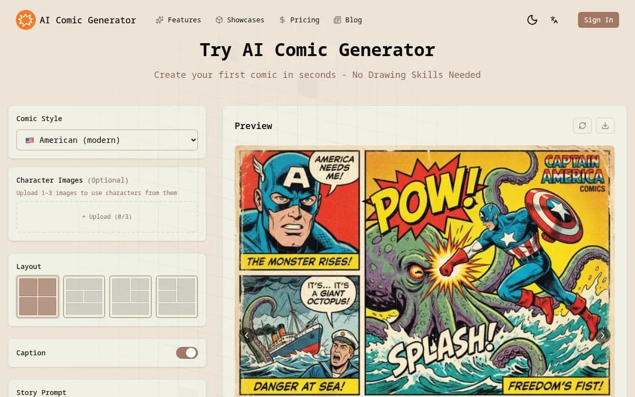 AI Comic Generator best product preview for startup listing on Aura++