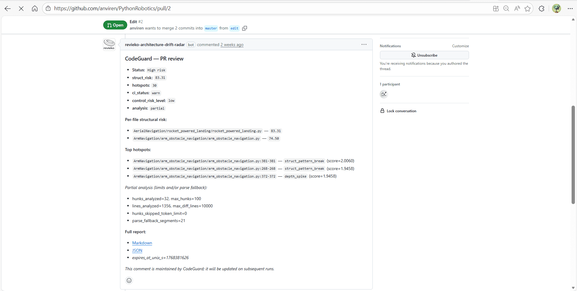 Revieko — Architecture Drift Radar for Code Reviews product preview for startup listing on Aura++