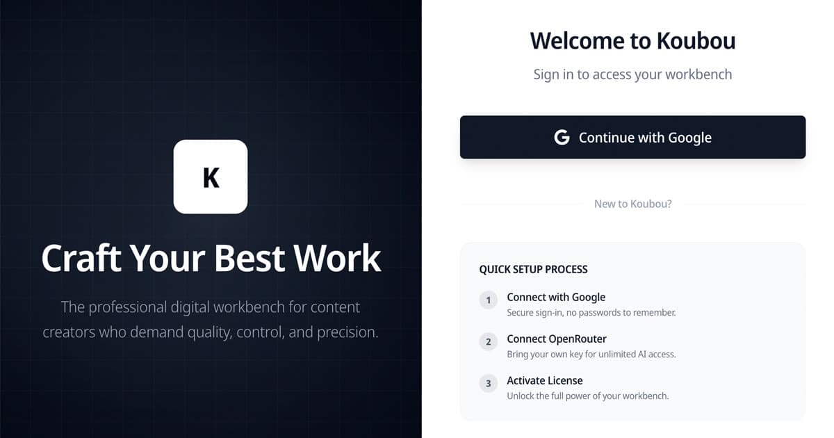 Koubou product preview for startup listing on Aura++