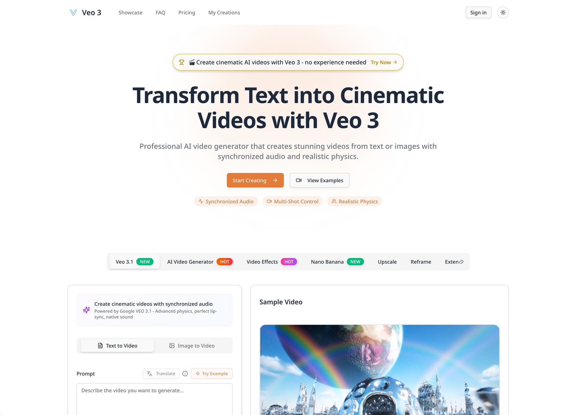 Veo 3 AI Video Generator product preview for startup listing on Aura++