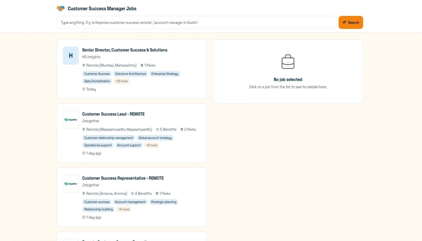 Customer Success Manager Jobs product preview for startup listing on Aura++