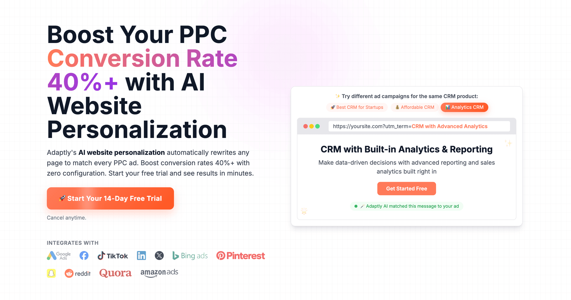 AI Website Personalization product preview for startup listing on Aura++