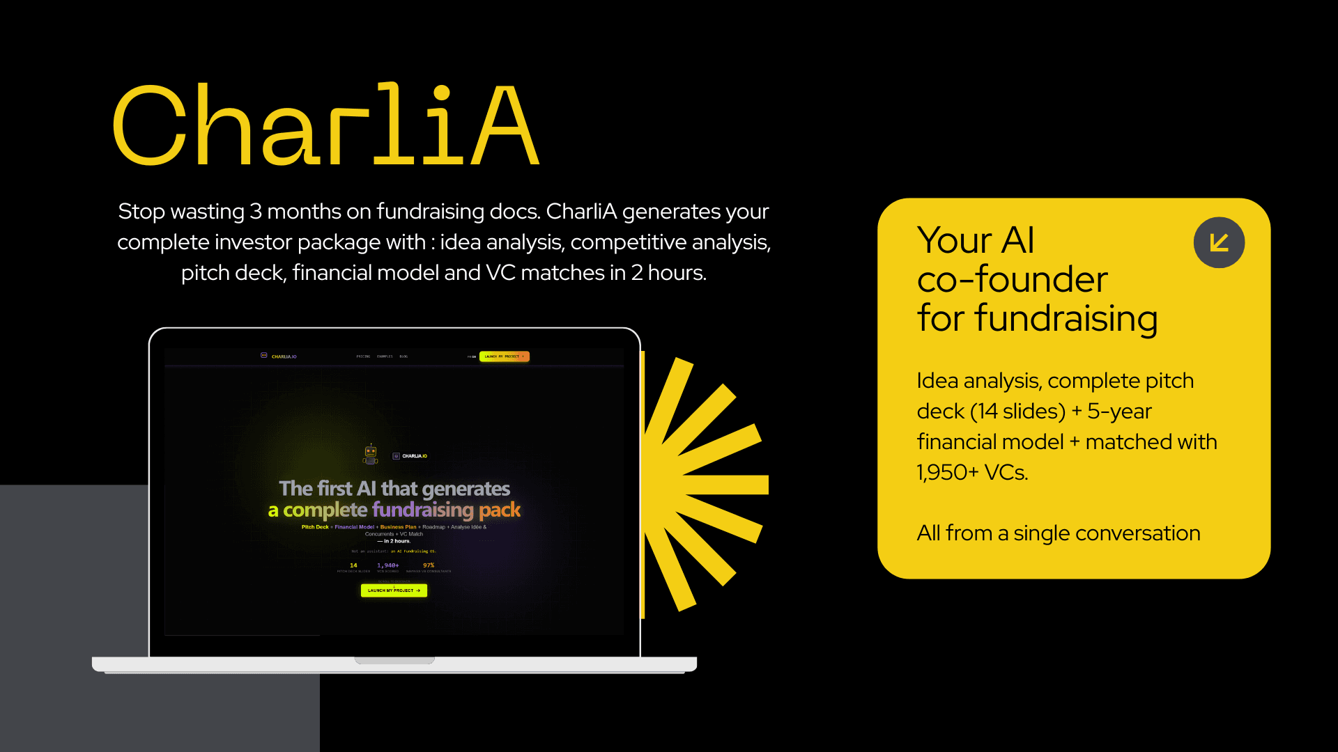 CharliA product preview for startup listing on Aura++