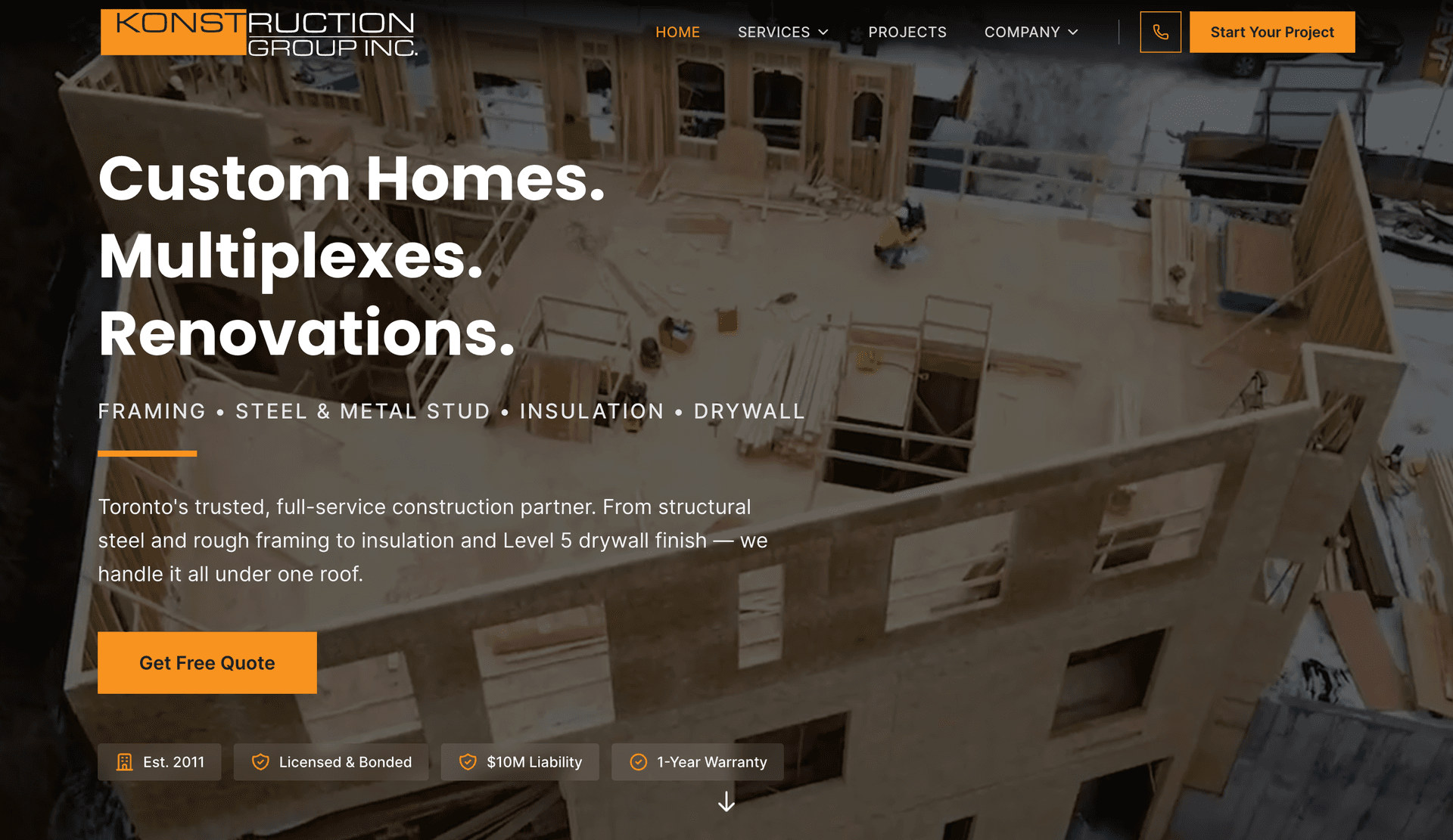 Toronto Construction Services Platform product preview for startup listing on Aura++