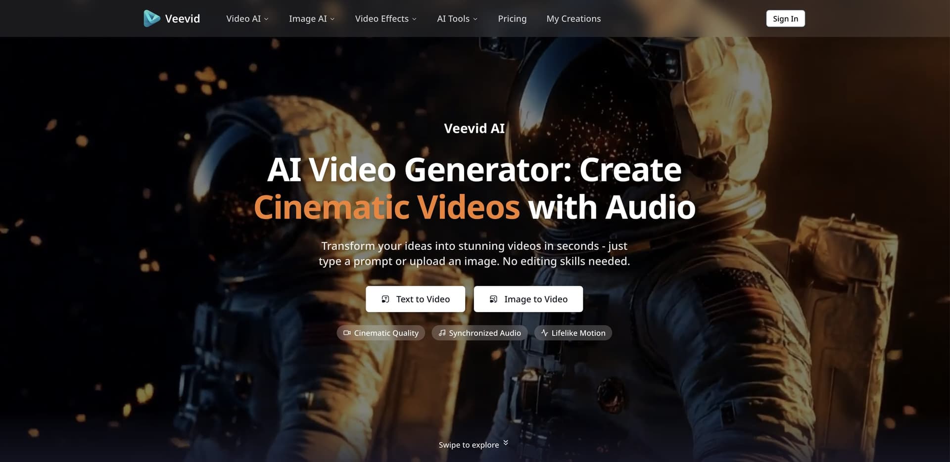 Veevid AI Video Generator product preview for startup listing on Aura++