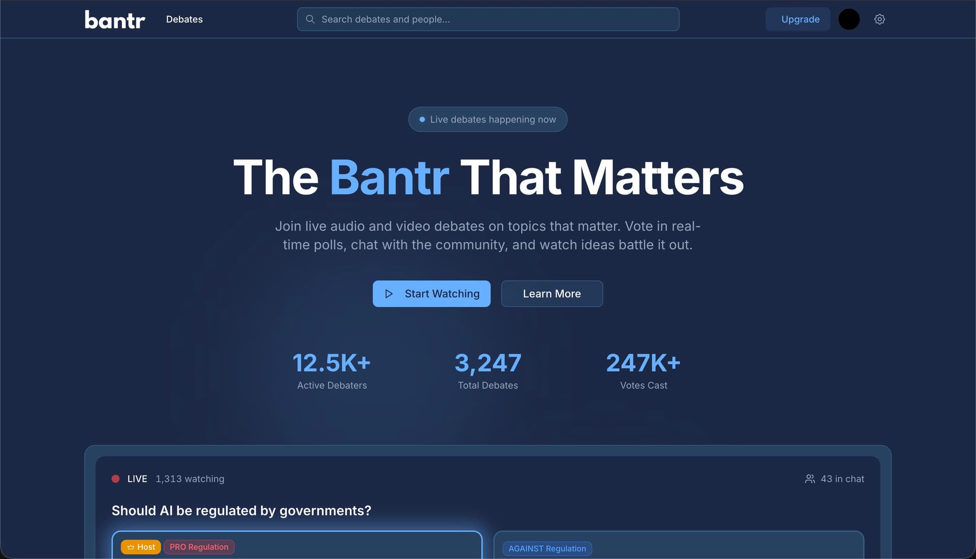 Bantr product preview for startup listing on Aura++