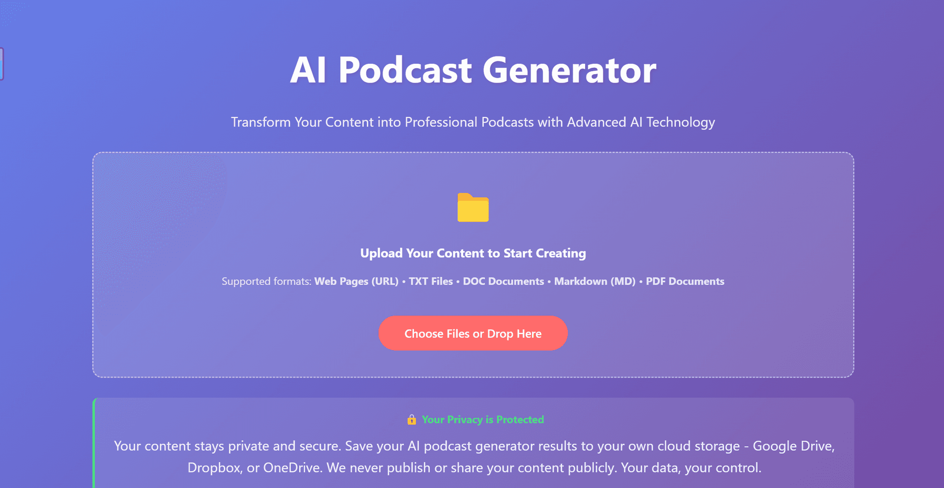 AI Podcast Generator product preview for startup listing on Aura++