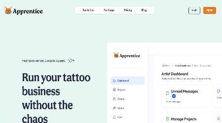 Apprentice Tattoo Business Management product preview for startup listing on Aura++