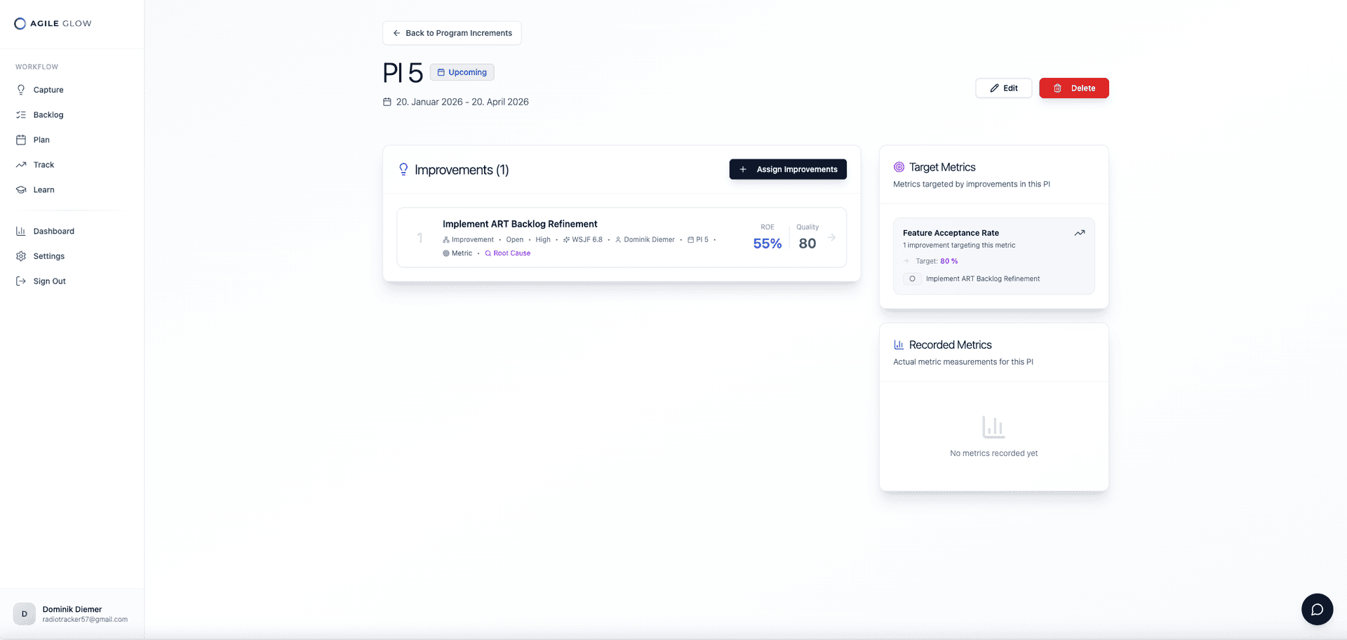 AgileGlow product preview for startup listing on Aura++