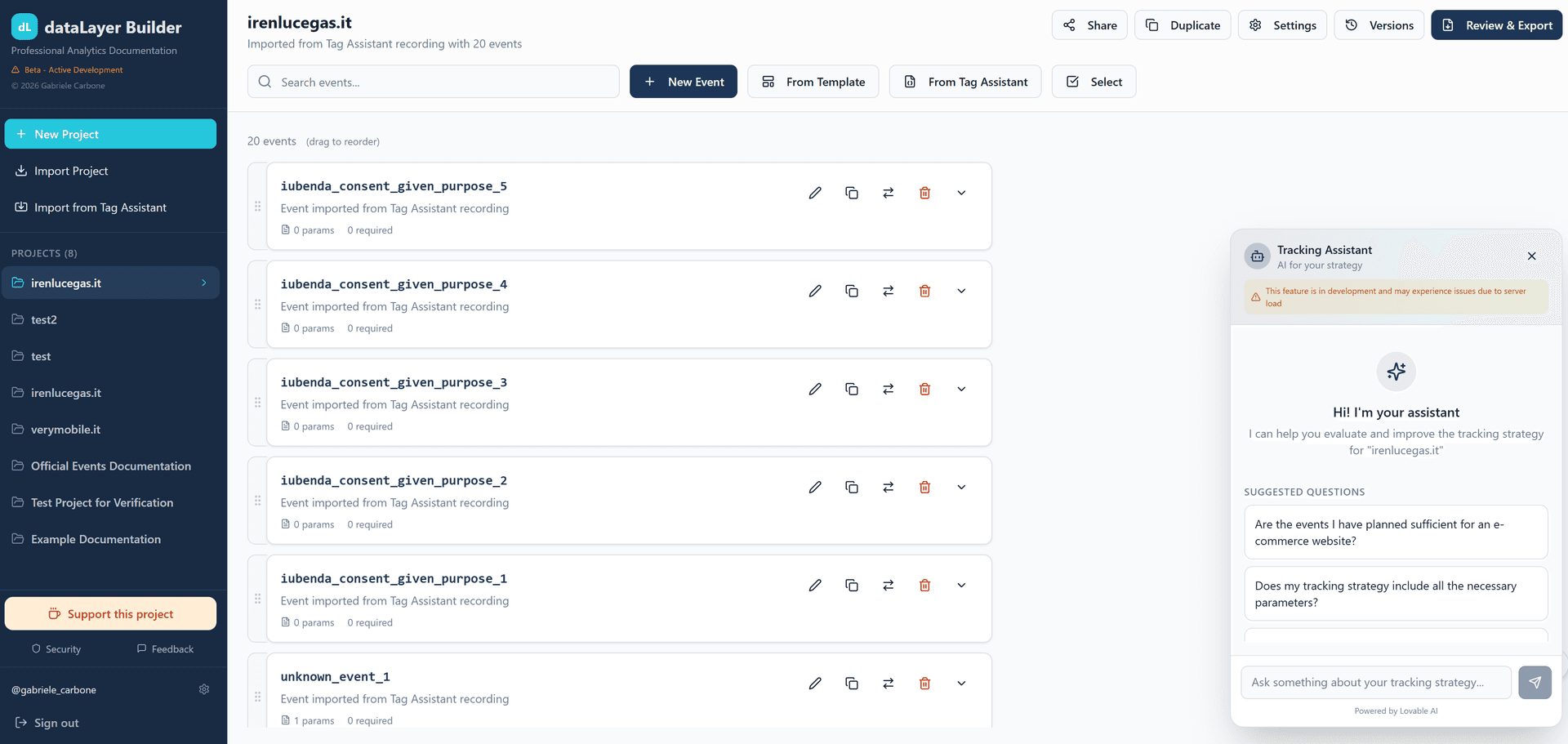 dataLayer Builder product preview for startup listing on Aura++