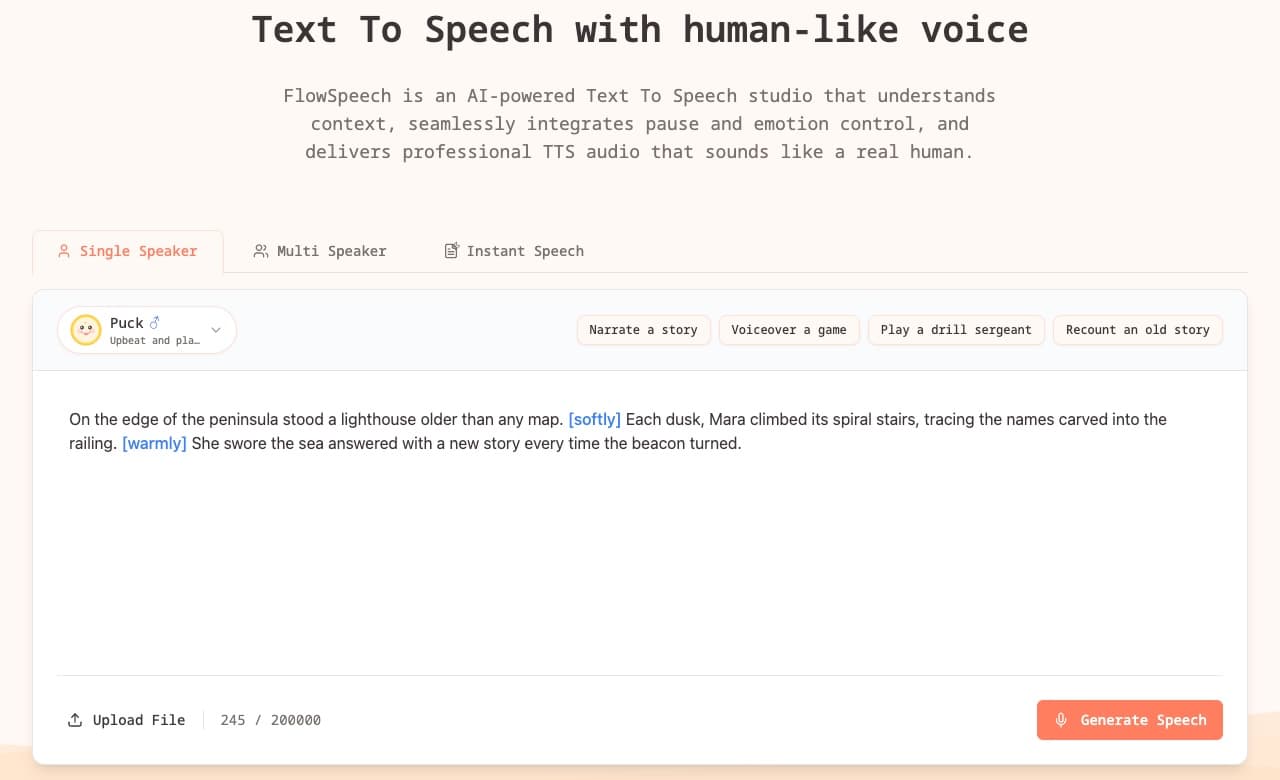 FlowSpeech product preview for startup listing on Aura++
