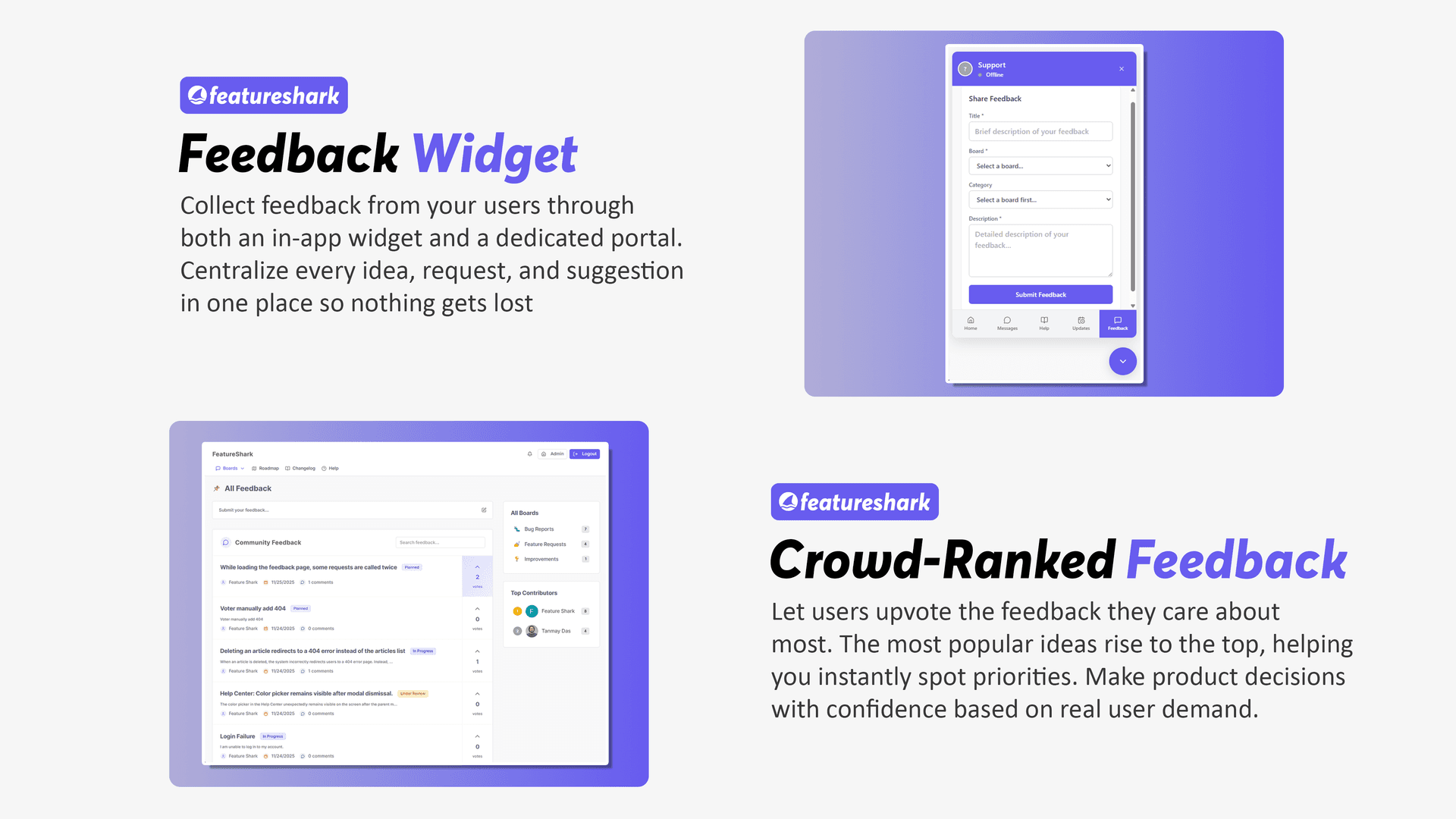 FeatureShark - Customer Feedback Software & Product Management Platform product preview for startup listing on Aura++
