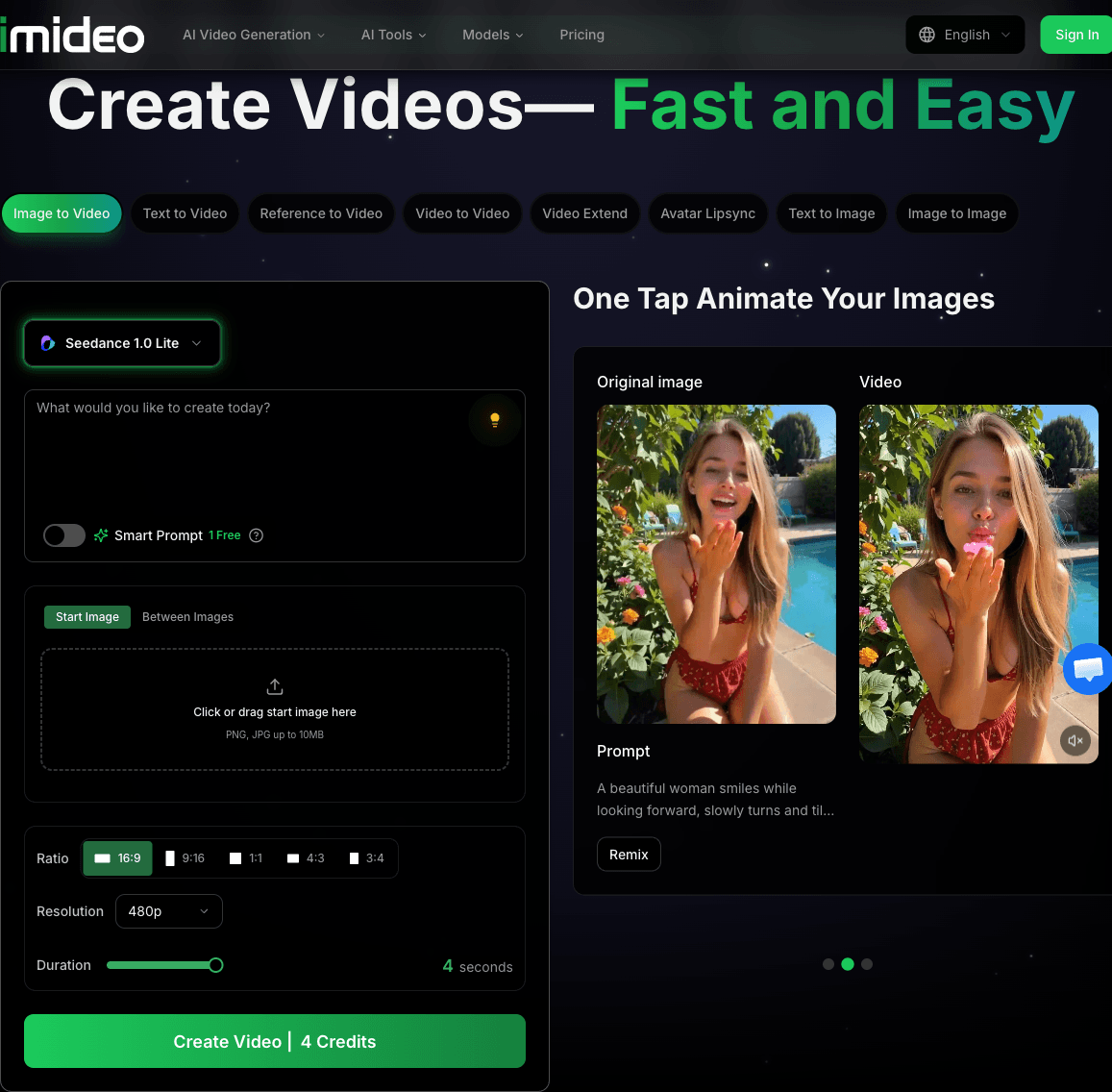 iMideo - AI Video Generator Platform product preview for startup listing on Aura++